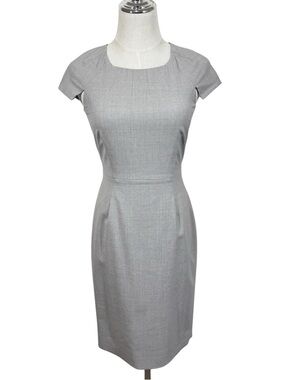 Brooks Brothers Gray Wool Sheath Dress Size 0P Office Siren Old Money Classic